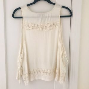 POL Boho Crochet Side Tie Tank Cream